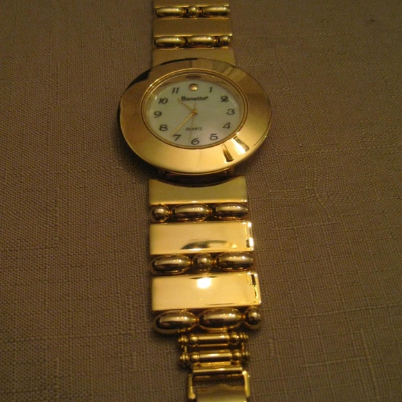 BONETTO Watch Wide Gold Tone BRACELET Watchband - Picture 5 of 8